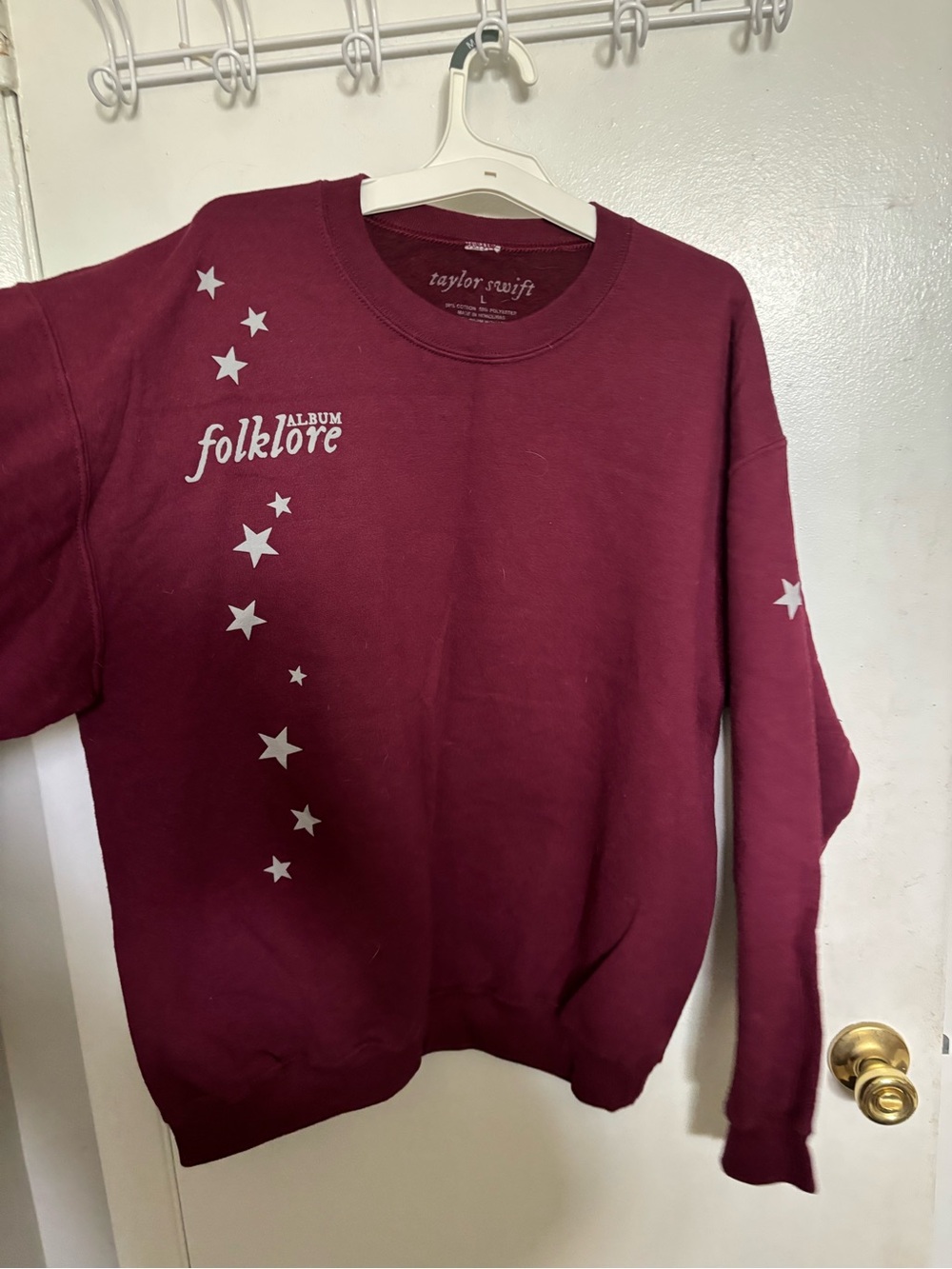 Taylor Swift Burgundy Folklore Crewneck Sweatshirt with Star Graphics